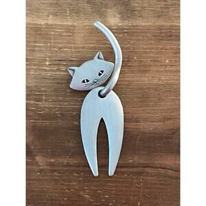 JJ Jonette Signed Articulated Cat Brooch Textured Silver Tone Figural Pin